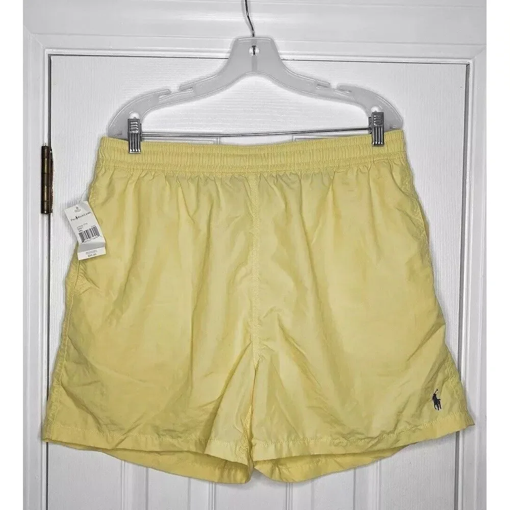 Vintage Polo Ralph Lauren Mens Bathing‎ Suit Bottoms Lined Pale Yellow Tags Flaw